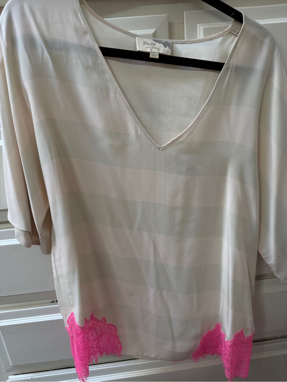 Elizabeth and James Light Cream & Pink Lace silk blouse. Small